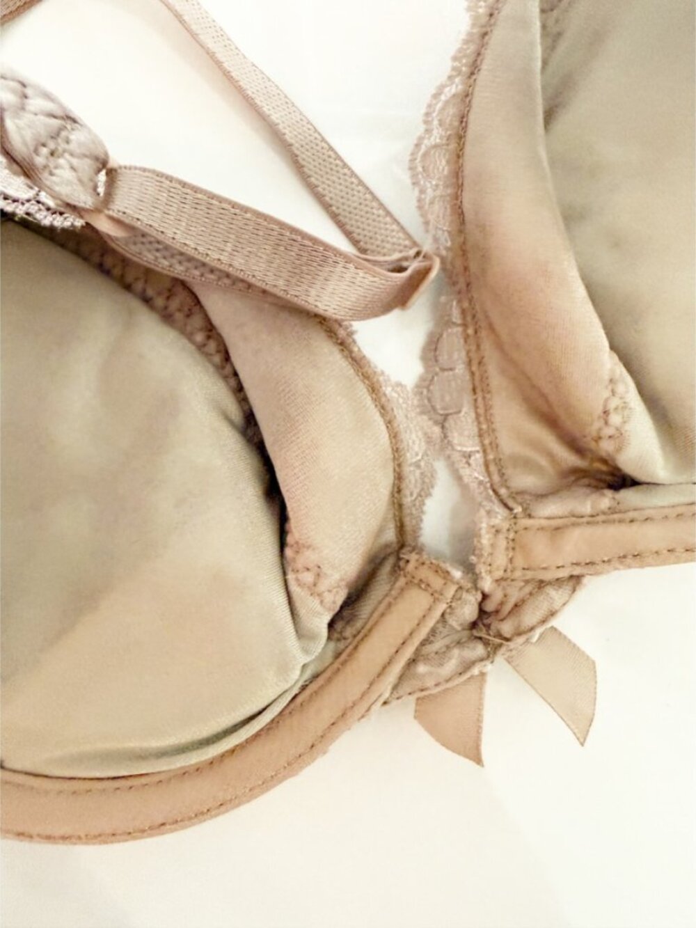 Vtg Victoria's Secret Second Skin Satin Padded Miracle Bra 34B Taupe Coquette - Picture 6 of 8